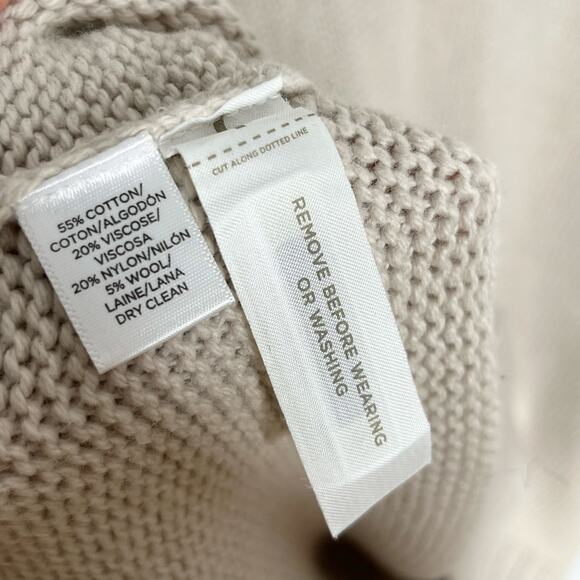 Loft Cotton Pullover Sweater Womens Medium Beige Neutral Minimalist V Neck - Picture 9 of 9